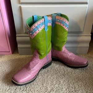 Smoky Mountain cowgirl boots pink green blue rhinestones